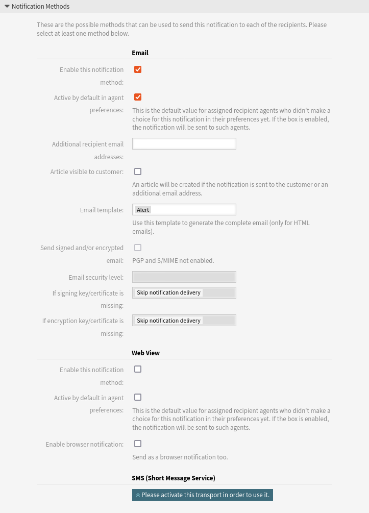Appointment Notification Settings - Notification Methods