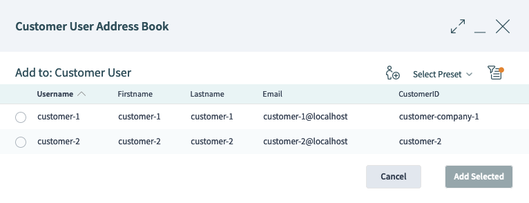An Example of the *Customer User Address Book* List Screen