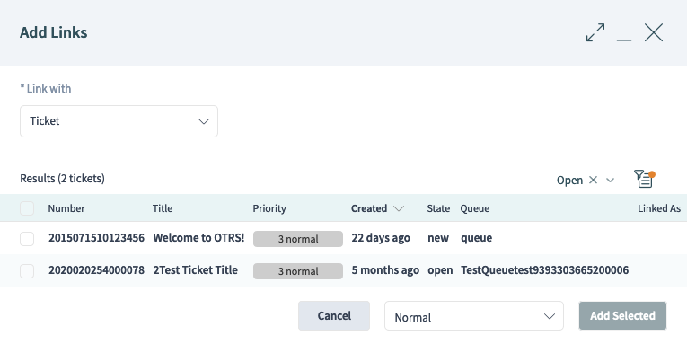 An Example of the *Link Objects* Action in the Ticket Detail View