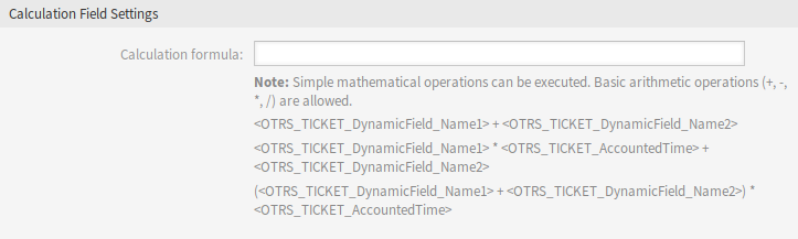 Calculation Dynamic Field Settings