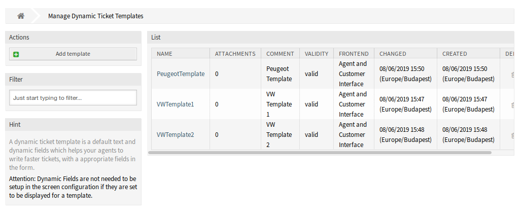 Dynamic Ticket Templates Management Screen