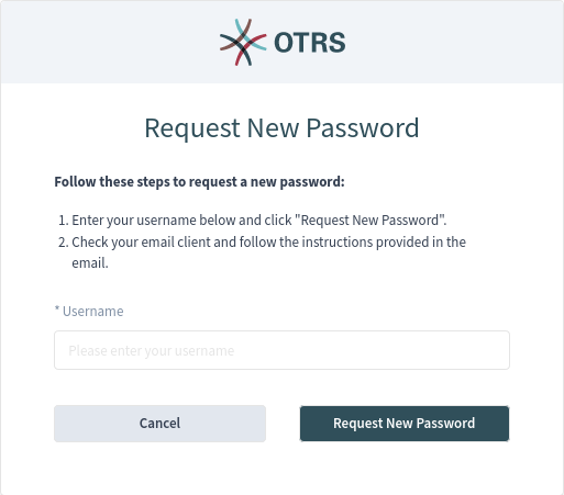 Request New Password Screen