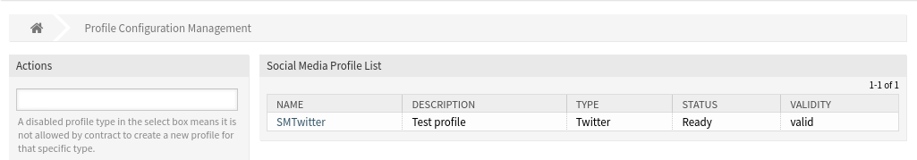 Profil beállításának kezelése képernyő