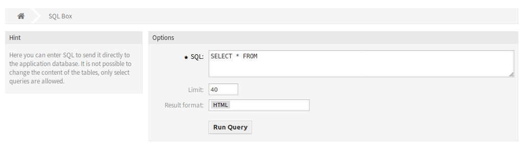 SQL doboz képernyő