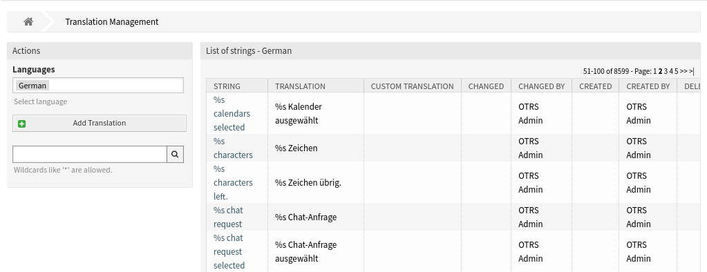 Translation Management Screen